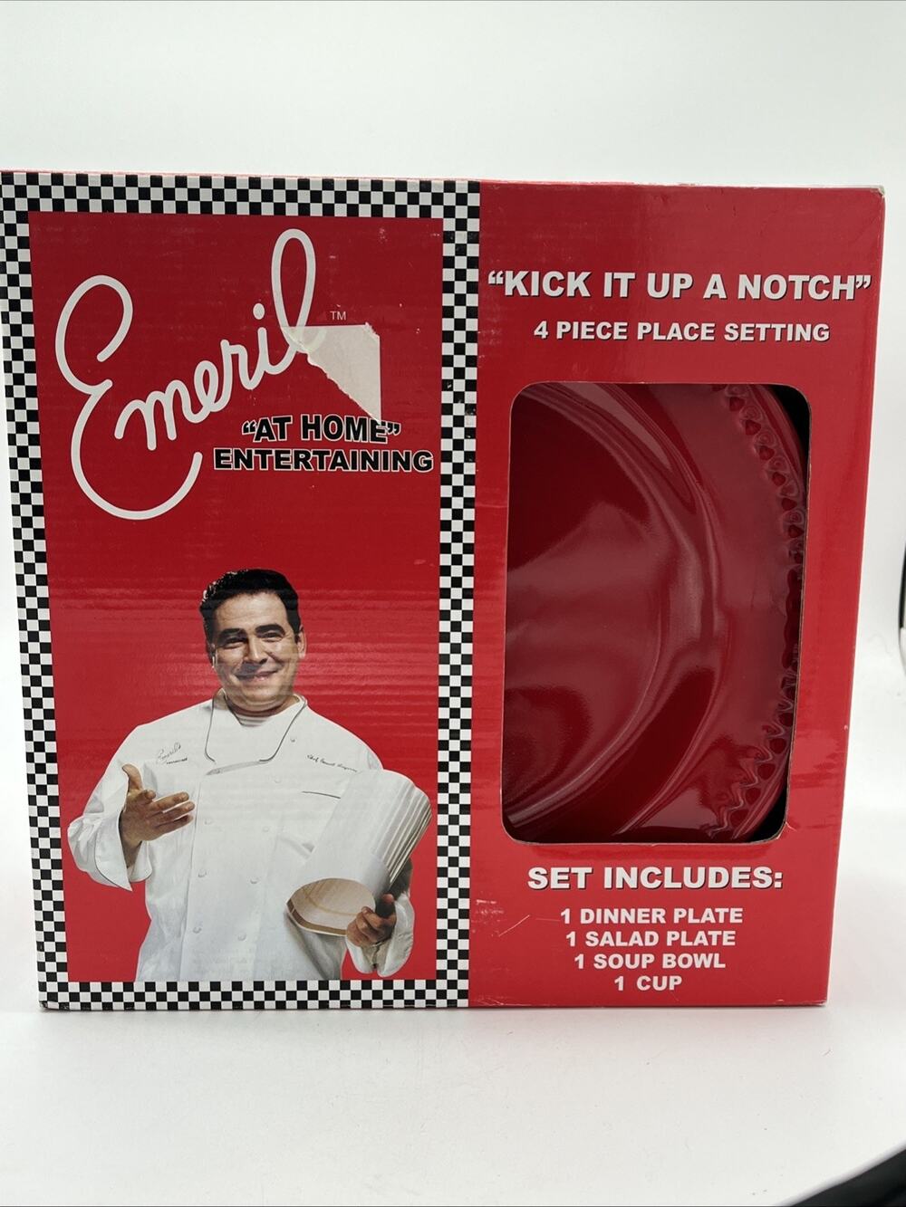 Emeril Bistro Red 4‑Piece Dinnerware Set – Service for 1, NEW